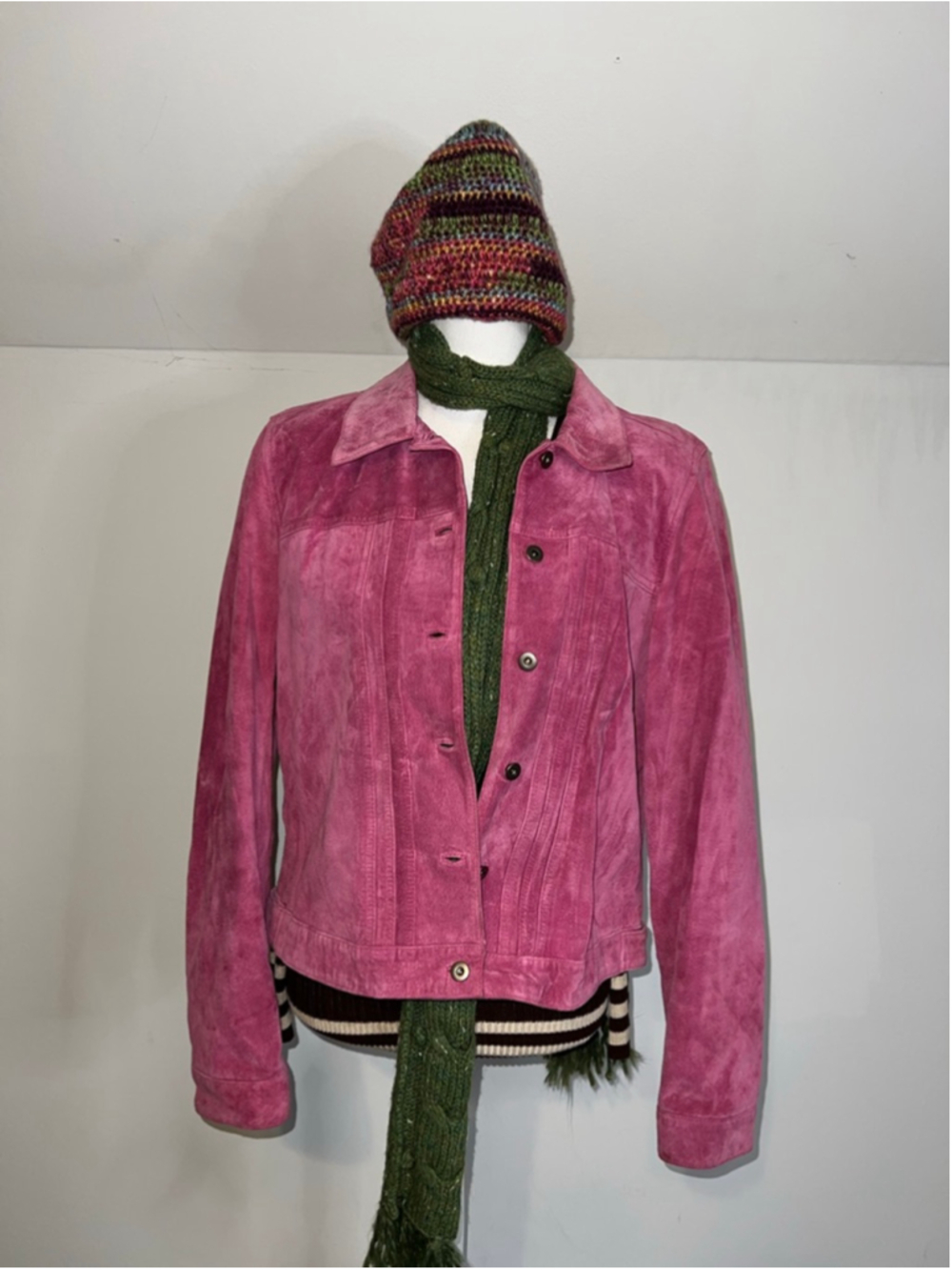 Women's Vintage Retro. Pink Suede Leather Jacket L